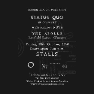 Status Quo 29th October 1976 Glasgow Apollo UK Tour Ticket Repro T-Shirt