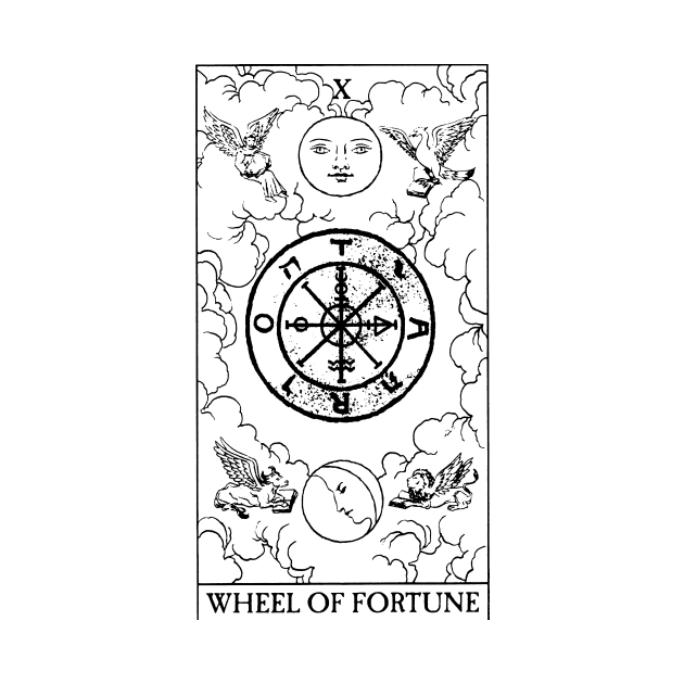 Wheel of Fortune - Black and White Tarot Card by AbundanceSeed