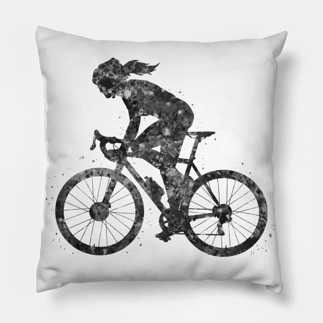 Road biker girl Pillow by Yahya Art