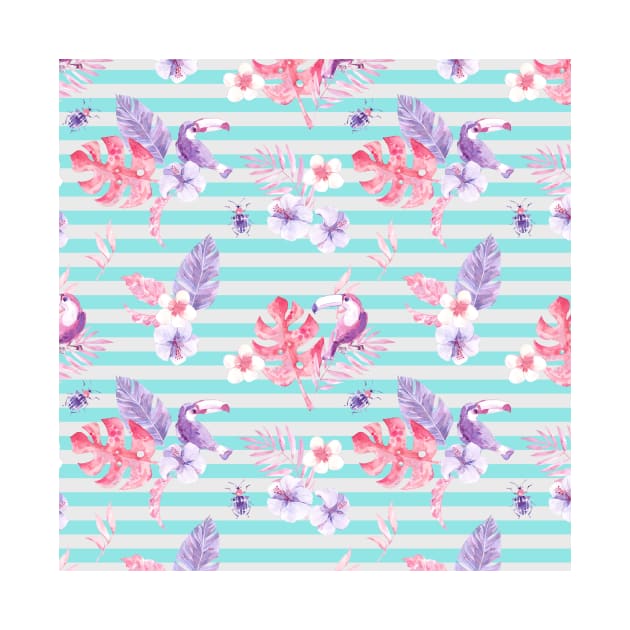 Stripe and Flowing Floral Pattern by giantplayful