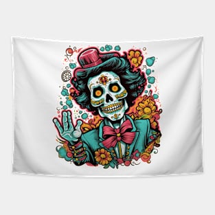 Channeling our creative side with this colorful skull graffiti Tapestry