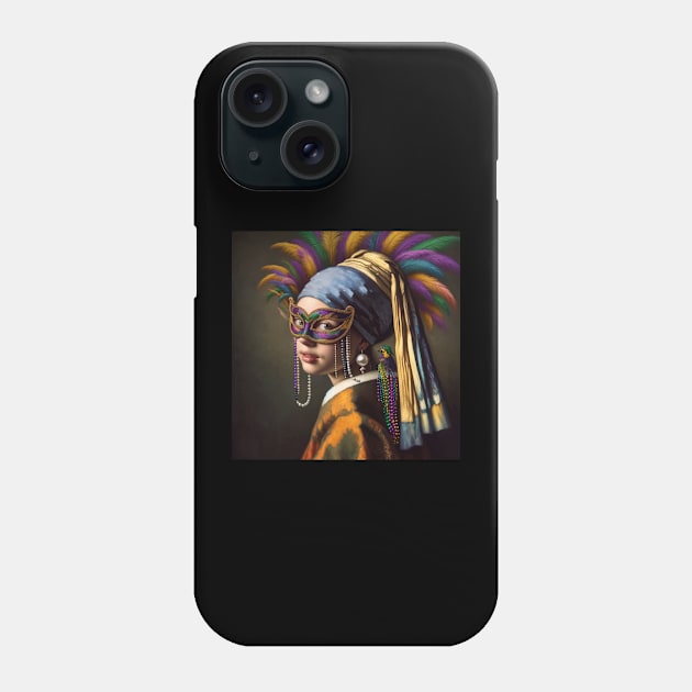 Pearl Earring Girl Mardi Gras Festive Phone Case by Edd Paint Something