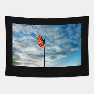 American Flag Veterans Momunment Photography, Red, White & Blue Flag in Sky Patriotic Art USA Tapestry