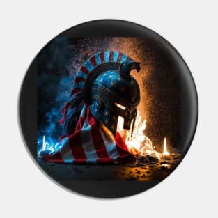 American Flag Spartan Helm Art Pin