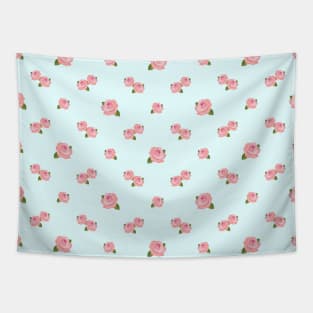 Pink Roses Pattern on Light Blue Tapestry