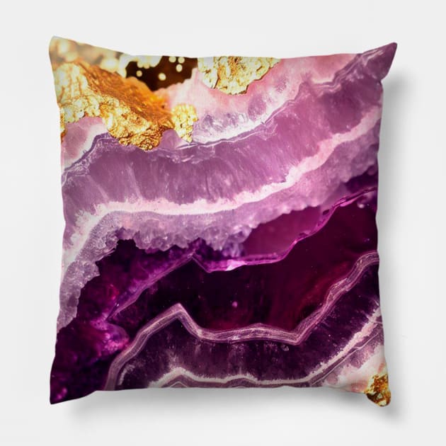 Amethyst Crystal Gems Purple Gold Texture Pillow by UniqueMe