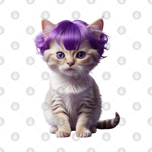 Funny purple wig cute kitty kitten fashion cat by Tina