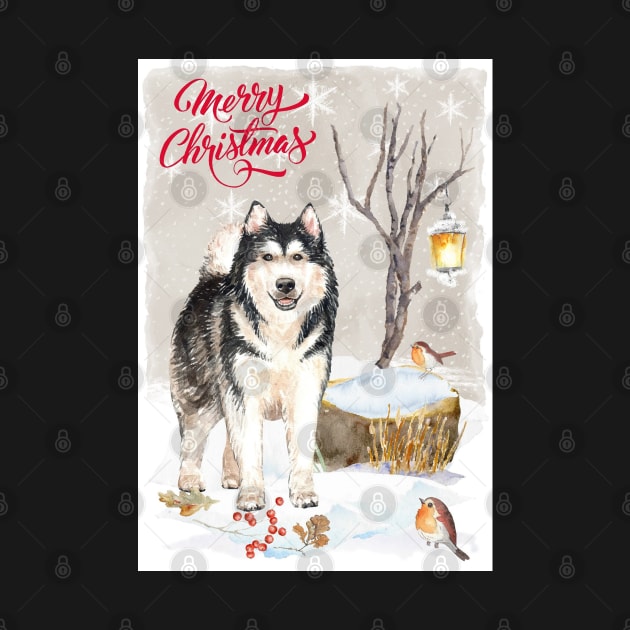 Alaskan Malamute Merry Christmas Santa Dog by Puppy Eyes