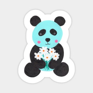 Blue panda holding flowers gouache painting Magnet