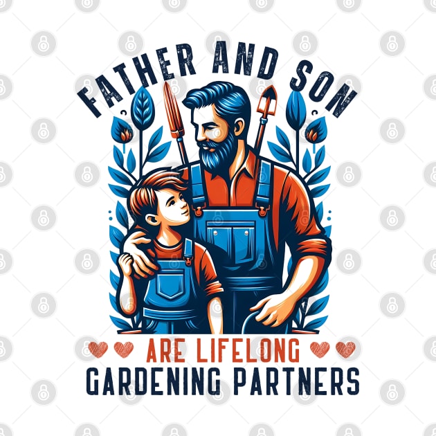 Father and son gardening partners for life, matching family by click2print