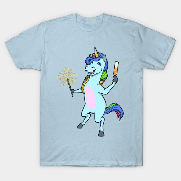 Discover Unicorn with champagne and sparkler - Happy New Year - Happy New Year - T-Shirt