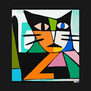 Cubism Style Abstract Cute Cat Named Kitty Fine Art Painting 4 T-Shirt