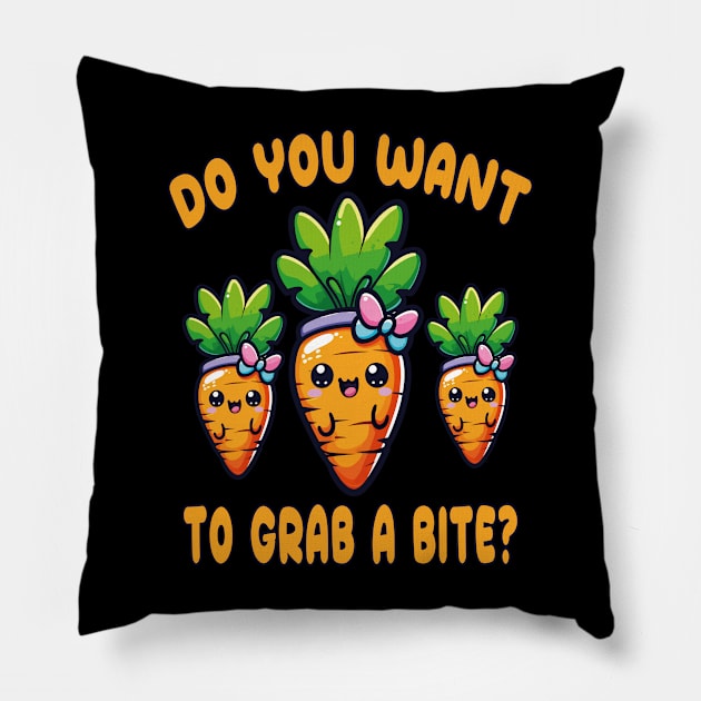 Do You Want to Grab a Bite? (International Carrot Day Carrot Tee) Pillow by chems eddine