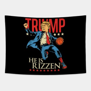 He Is Rizzin Funny Trump Basketball Tapestry