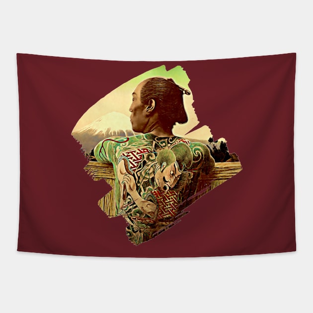 Samurai with Japanese Tattoo Tapestry by Photos of Japan