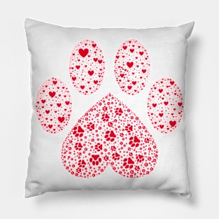 Red Animal Paw with Hearts Pillow