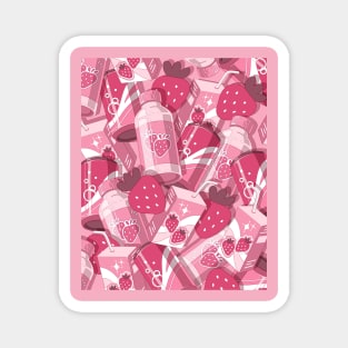 The cute pink set of the strawberry drinks Magnet