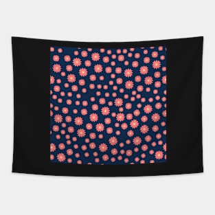 Pink Flowers on Navy Background Tapestry