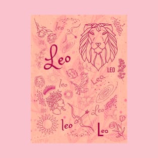 Leo Vintage Pink Zodiac Sign - Astrology Decor T-Shirt