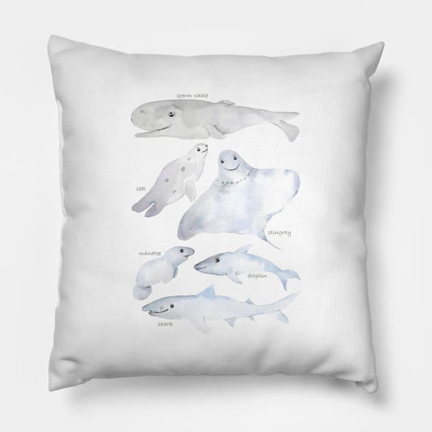 smiling sea animals Pillow by colorandcolor