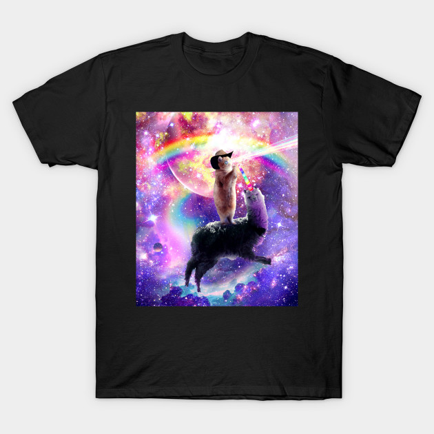 Laser Galaxy Space Cat On Rainbow Llama Unicorn Laser Galaxy