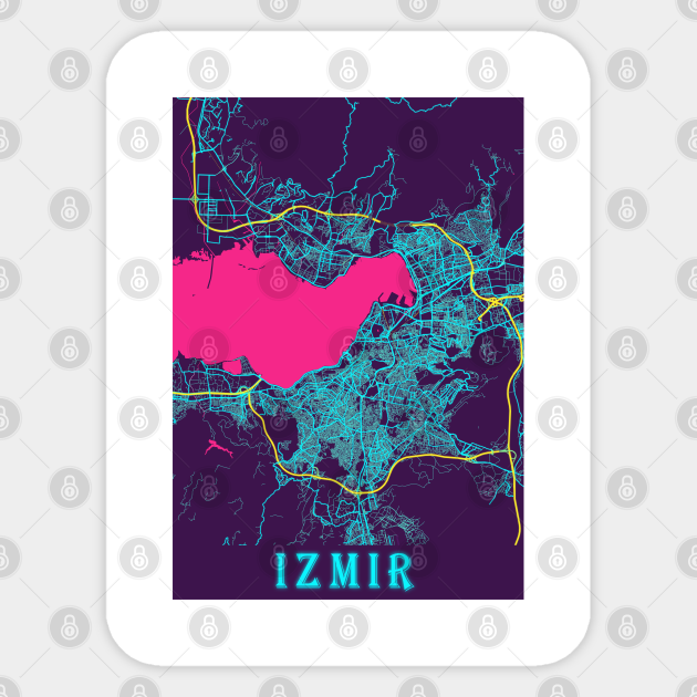 Izmir Neon City Map Izmir Minimalist City Map Art Print Izmir Neon City Map Izmir Minimalist C Sticker Teepublic