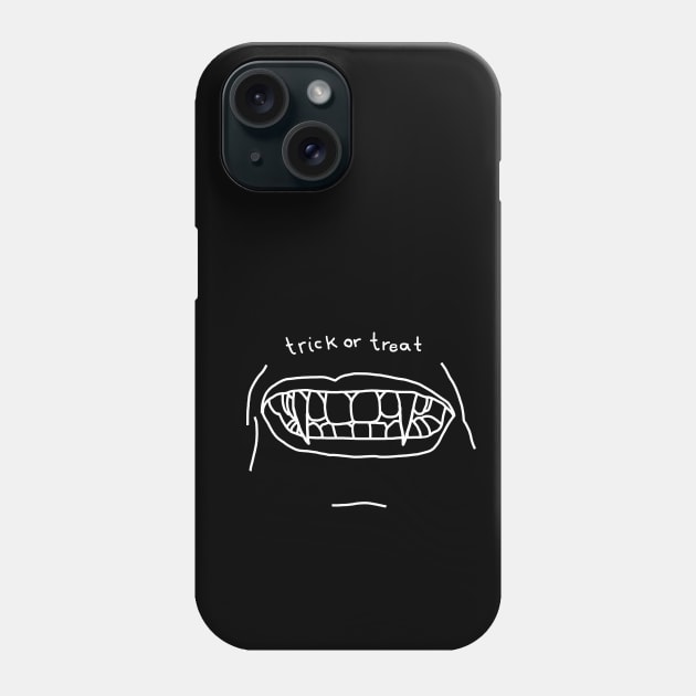 White Line Halloween Trick or Treat Fangs Horror Face Phone Case by ellenhenryart