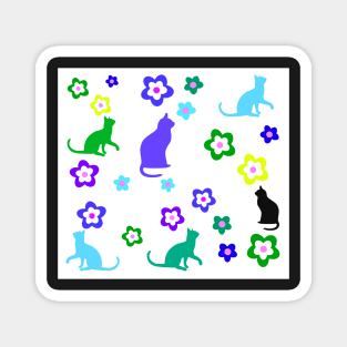 Kitty Cats and Flowers-  Gifts Cat Lovers Magnet