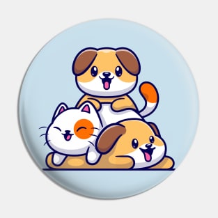 Cute Dog And Cat Playing Cartoon Pin