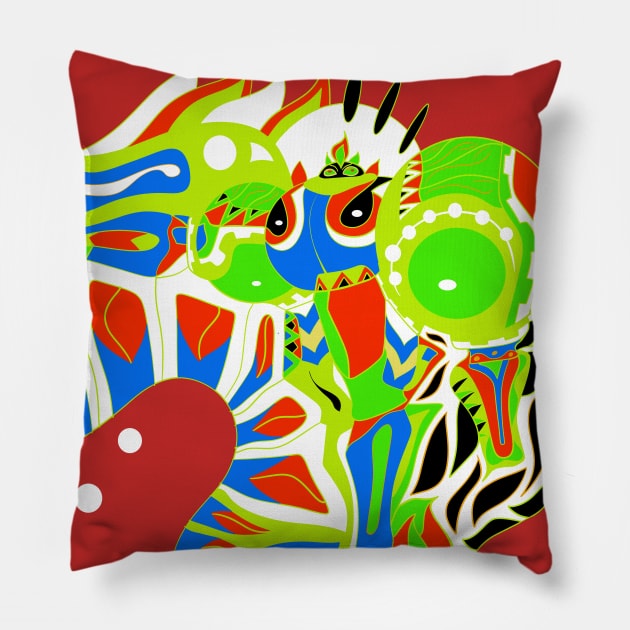 red samurai alien mecha robot ecopop Pillow by jorge_lebeau