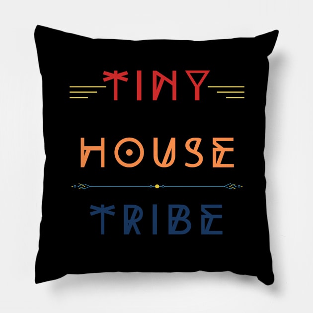 Tiny House Tribe Est. 2020 - Red/Orange/Blue Font Pillow by iosta