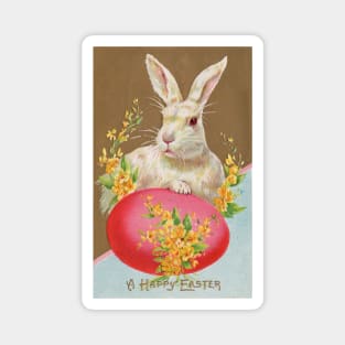 Antique Easter Postcard Rabbit Bunny Pink Egg Flowers Magnet