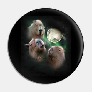 3 Three Capybara Moon, Wolf Wolves Howling Pin