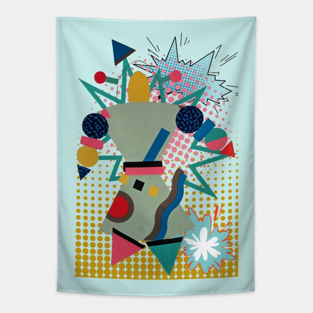 ROBOTS - MZ ROBOT ZAP AQUA Memphis Post Modern Pop Style. Tapestry by SwagOMart