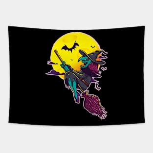 witches broom halloween witch hat creepy witch broom bat Tapestry