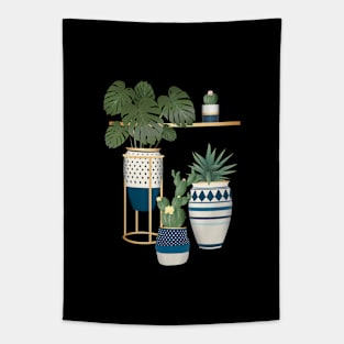 Blue Botanical Plants in White Blue Pots Tapestry