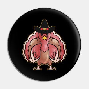 Kawaii Comic Turkey with Pilgrims Hat on Thanksgiving Pin