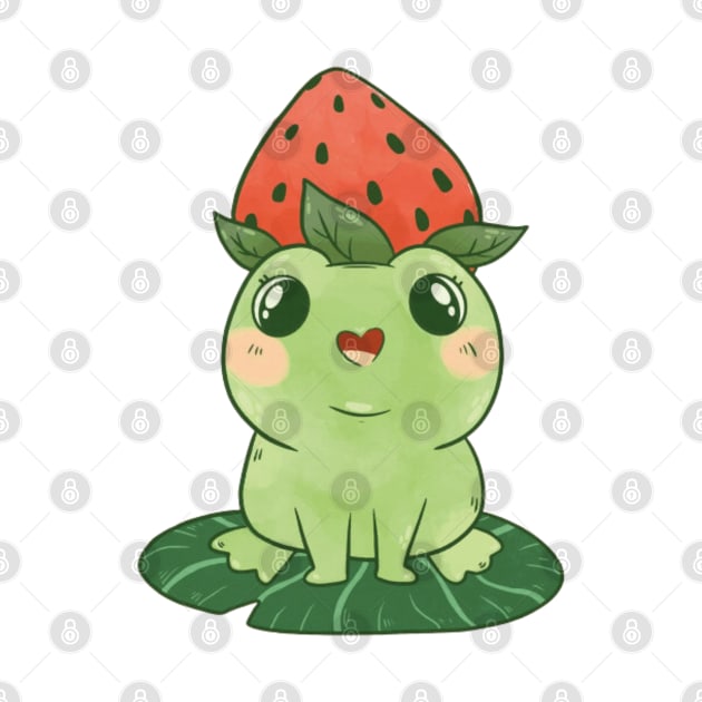 Frog and strawberry by Digital-Zoo