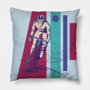 Retro Cyclist Illustration // Vintage Bicycle Rider Pillow