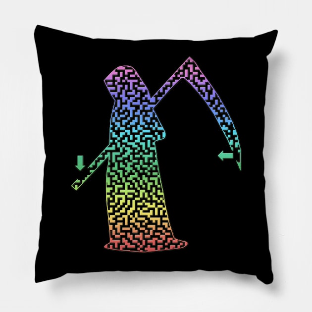 Grim Reaper Colorful Rainbow Maze & Labyrinth Pillow by gorff