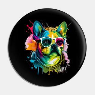 Colourful Cool French Bulldog ( Pug )Dog with Sunglasses. Pin