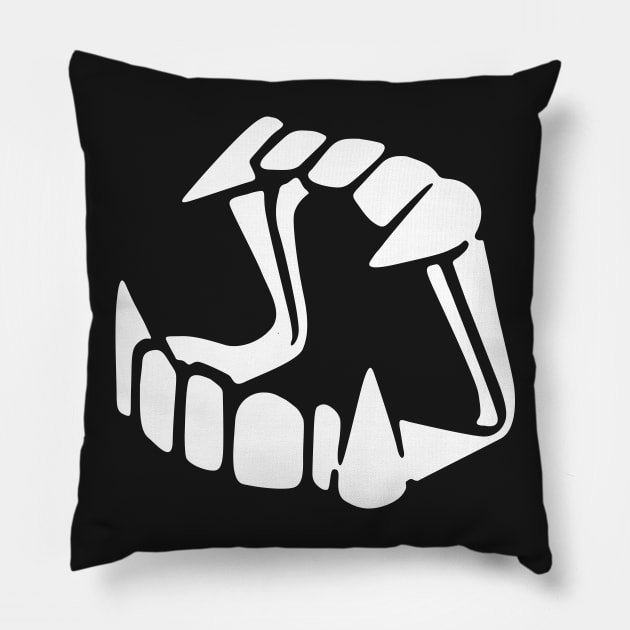 plastic Dracula vampire teeth Pillow by LaundryFactory