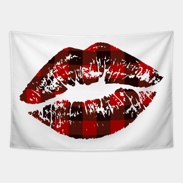 Buffalo plaid lips Tapestry by Satic