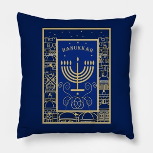 Happy Hanukkah Festival! Jewish Holiday Hanukkah Menorah traditional Chanukah Vintage gold pattern Pillow