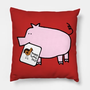 Cute Pig With Thanksgiving Turkey Greetings Pillow