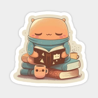 Magical Reading Companion - Adorable Kawaii Character Design for Book Lovers Magnet