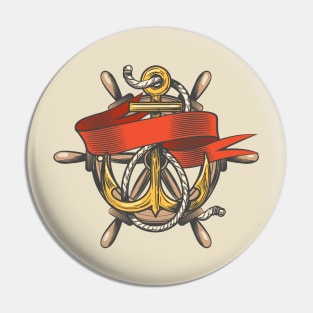 Anchor with ribbon and steering wheel Emblem Pin