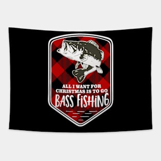 Bass Fishing All I Want Christmas Plaid Tapestry