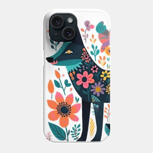 colorful wolf with flowers Phone Case