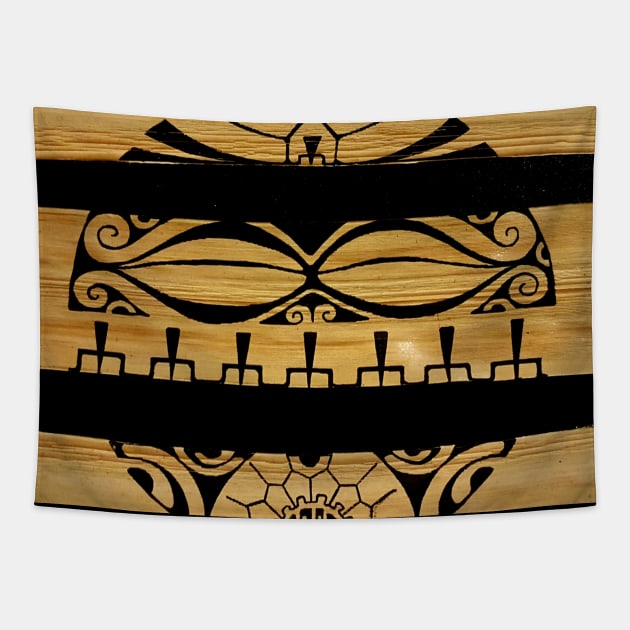 Tiki on tapa polynesian tattoo art Tapestry by Havai'iART&WOOD